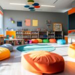 A special education classroom features bright, colorful furniture set up in flexible seating configurations, promoting an engaging learning environment for students
