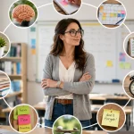 Teacher with ADHD accommodations: brain, planner, focus, time management tools